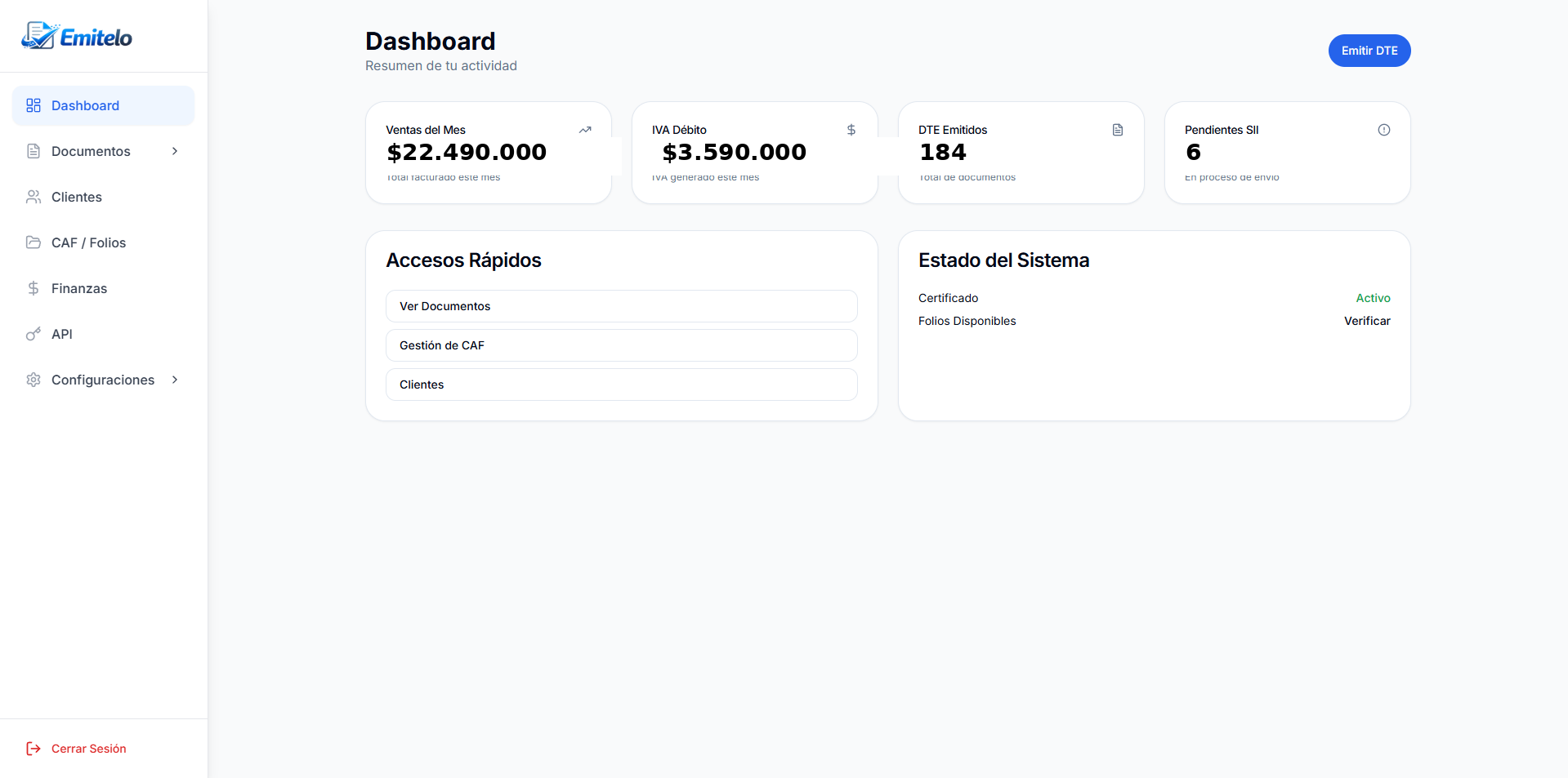 Dashboard de Emitelo